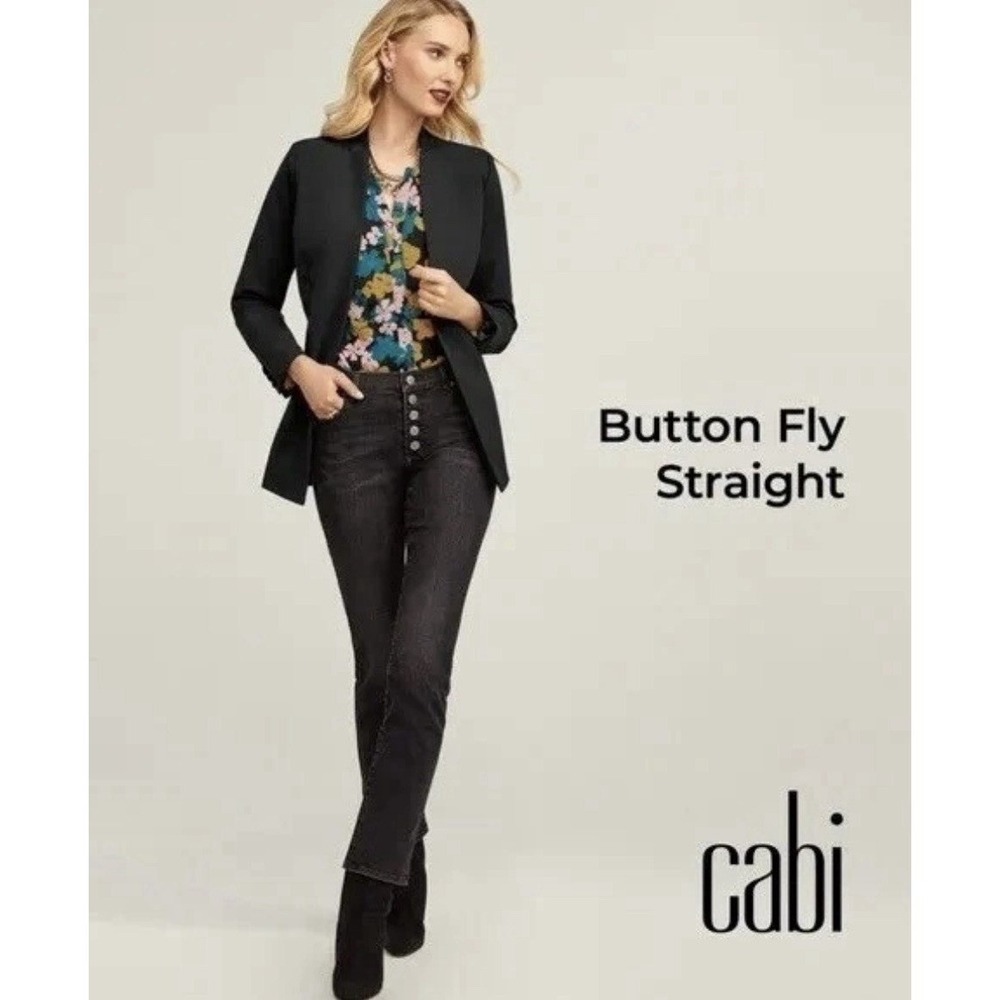 Cabi Black Button Fly Jeans Straight Leg Stretch Denim Pants 4149 Women's Size 6